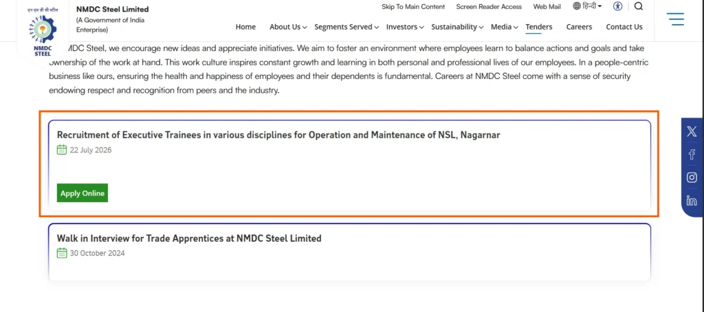 NMDC Steel Plant Vacancy 2026